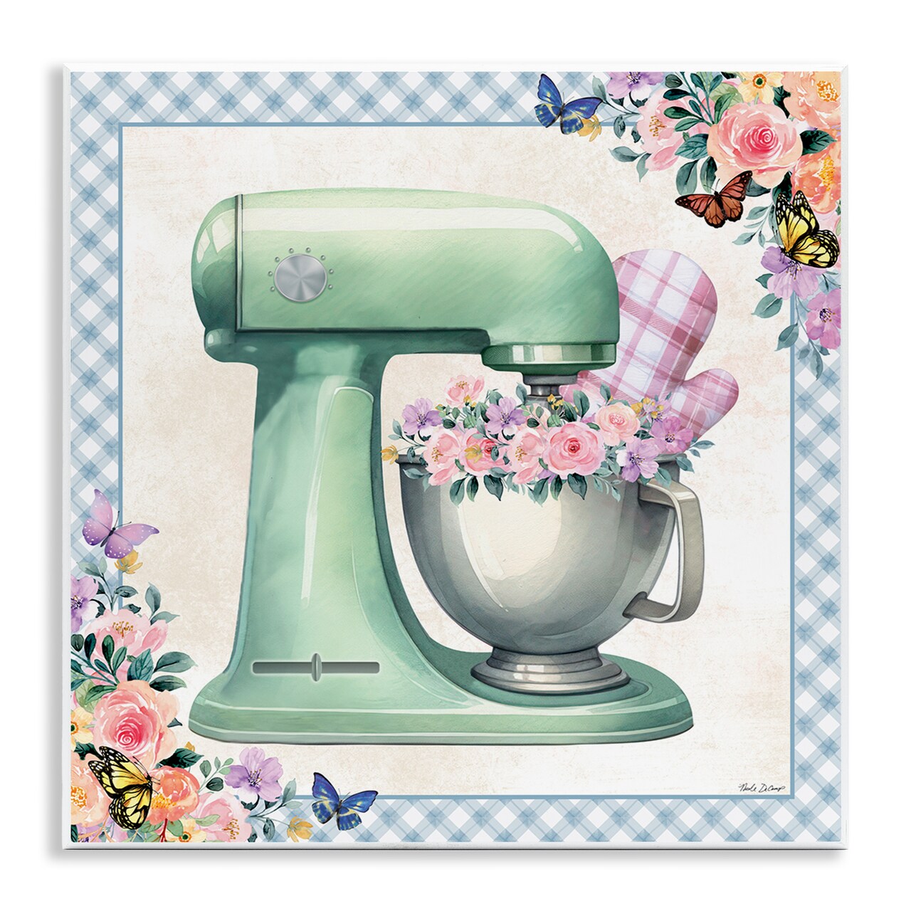 Stupell Industries Kitchen Mixer with Flowers Wall Plaque Art Design by Nicole DeCamp